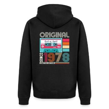 45e anniversaire homme April Born 1978 Cassette - Veste à capuche bio Premium Unisexe - noir - Dos - Nico (187cm)