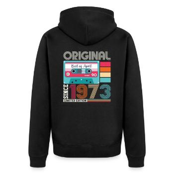 50e anniversaire homme April Born 1973 Cassette - Veste à capuche bio Premium Unisexe - noir - Dos - Nico (187cm)