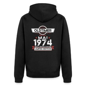 49. Geburtstag Mann Oldtimer Mai Jahrgang 1974 - Unisex Premium Bio Zip Hoodie - Schwarz - Hinten - Nico (187cm)