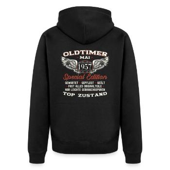 66. Geburtstag Mann Oldtimer Mai Jahrgang 1957 - Unisex Premium Bio Zip Hoodie - Schwarz - Hinten - Nico (187cm)