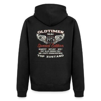 49. Geburtstag Mann Oldtimer Mai Jahrgang 1974 - Unisex Premium Bio Zip Hoodie - Schwarz - Hinten - Nico (187cm)