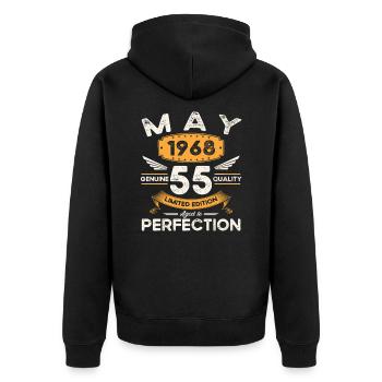 55e anniversaire Homme May né en 1968 Légendaire - Veste à capuche bio Premium Unisexe - noir - Dos - Nico (187cm)