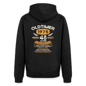 48. Geburtstag Mann Oldtimer Jahrgang 1975 Orange - Unisex Premium Bio Zip Hoodie - Schwarz - Hinten - Nico (187cm)