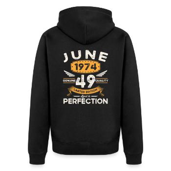 49th Birthday Man June Born 1974 Legendary - Unisex Premium Organic Zip Hoodie - black - Back - Nico (187cm)