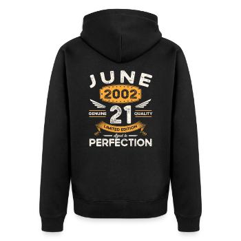 21st Birthday Man June Vintage 2002 Legendary - Unisex Premium Organic Zip Hoodie - black - Back - Nico (187cm)