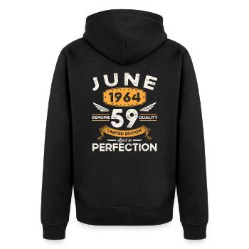 59e anniversaire Homme Juin Né en 1964 Légendaire - Veste à capuche bio Premium Unisexe - noir - Dos - Nico (187cm)