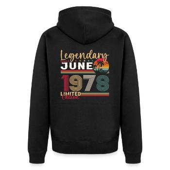 45ème Anniversaire Juin Millésime 1978 Légendaire - Veste à capuche bio Premium Unisexe - noir - Dos - Nico (187cm)