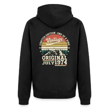49th Birthday Man Original July Vintage 1974 - Unisex Premium Organic Zip Hoodie - black - Back - Nico (187cm)