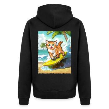 Surfing Cat - Cat Surfboard - Unisex Premium Organic Zip Hoodie - black - Back - Nico (187cm)