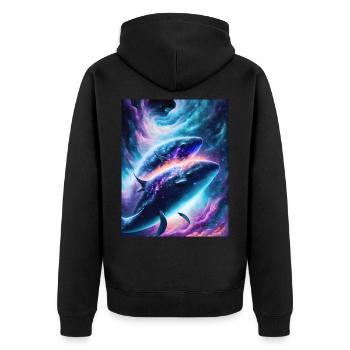 Divine whales in the cosmic star nebula - Unisex Premium Organic Zip Hoodie - black - Back - Nico (187cm)
