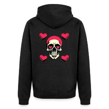 herz totenkopf - Unisex Premium Bio Zip Hoodie - Schwarz - Hinten - Nico (187cm)