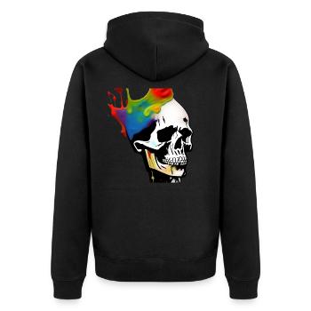 Totenkopf Kunst - Bunt - Unisex Premium Bio Zip Hoodie - Schwarz - Hinten - Nico (187cm)