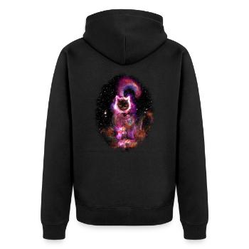 Das Schwarze Loch, bekannt als deine Katze - Unisex Premium Bio Zip Hoodie - Schwarz - Hinten - Nico (187cm)