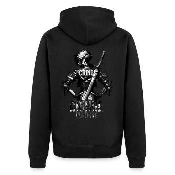 Noir Polygon Cyberpunk Rebel - Unisex Premium Bio Zip Hoodie - Schwarz - Hinten - Nico (187cm)