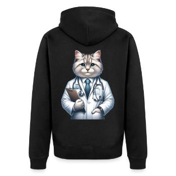 Cute Cat Doctor - Unisex Premium Organic Zip Hoodie - black - Back - Nico (187cm)