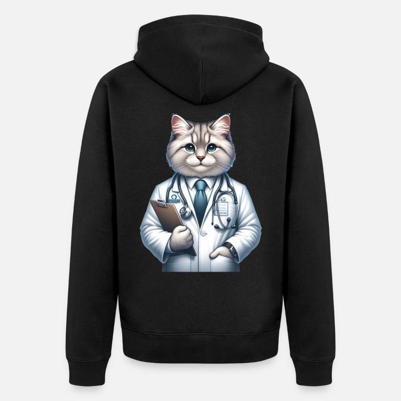 Docteur de chat mignon - Veste à capuche bio Premium Unisexe - noir