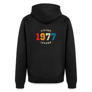 1977 anniversaire rétro légende vivante - Veste à capuche bio Premium Unisexe - noir - Dos - Nico (187cm)
