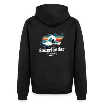 Sauerländer Original Retro Sunset - Unisex Premium Organic Zip Hoodie - black - Back - Nico (187cm)