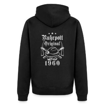 1960 Geburtstag Ruhrpott Original Hacke Helm - Unisex Premium Bio Zip Hoodie - Schwarz - Hinten - Nico (187cm)