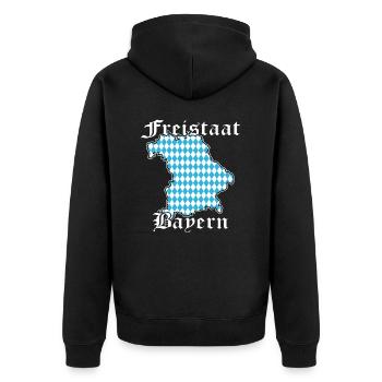 Freistaat Bayern Kontur Flagge 2 - Unisex Premium Bio Zip Hoodie - Schwarz - Hinten - Nico (187cm)