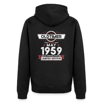 65. Geburtstag Mann Oldtimer Mai Jahrgang 1959 - Unisex Premium Bio Zip Hoodie - Schwarz - Hinten - Nico (187cm)