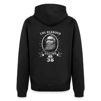 The bearded Legend is 38 - Unisex Premium Organic Zip Hoodie - black - Back - Nico (187cm)
