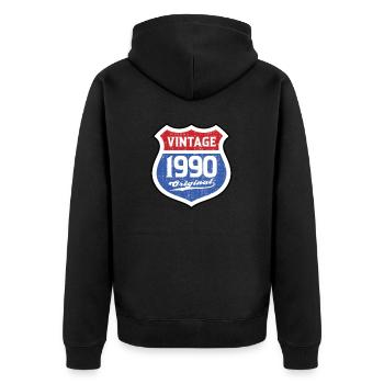 1990 Geburtstag Route Vintage Original - Unisex Premium Bio Zip Hoodie - Schwarz - Hinten - Nico (187cm)