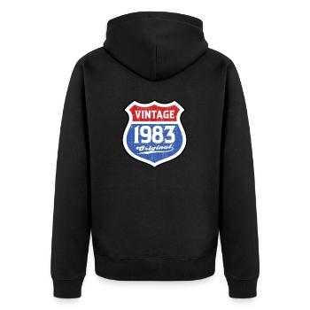 1983 Geburtstag Route Vintage Original - Unisex Premium Bio Zip Hoodie - Schwarz - Hinten - Nico (187cm)