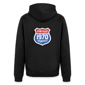 1970 Geburtstag Route Vintage Original - Unisex Premium Bio Zip Hoodie - Schwarz - Hinten - Nico (187cm)