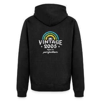 2005 Anniversaire Vintage Arc-en-ciel Soleil - Veste à capuche bio Premium Unisexe - noir - Dos - Nico (187cm)