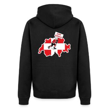 Hopp Schwiiz Eishockey Nationalmannschaft - Unisex Premium Bio Zip Hoodie - Schwarz - Hinten - Nico (187cm)