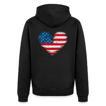 Amerikanisches Herz USA Amerika 4 Juli - Unisex Premium Bio Zip Hoodie - Schwarz - Hinten - Nico (187cm)