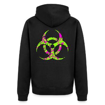 Neon Techno Tekk Biologisches Risiko Party Logo - Unisex Premium Bio Zip Hoodie - Schwarz - Hinten - Nico (187cm)