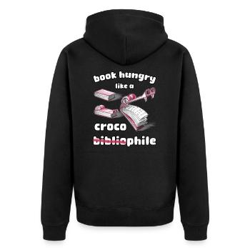 Book Hungry Like A Croco Bibliophile - Unisex Premium Organic Zip Hoodie - black - Back - Nico (187cm)