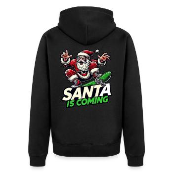 Der Weihnachtsmann kommt - Unisex Premium Bio Zip Hoodie - Schwarz - Hinten - Nico (187cm)