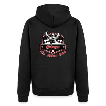 Cologne ein Leben Lang No II - Unisex Premium Bio Zip Hoodie - Schwarz - Hinten - Nico (187cm)