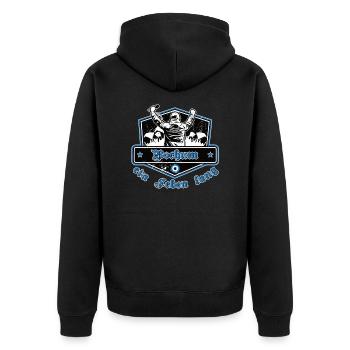 Bochum ein Leben Lang No II - Unisex Premium Bio Zip Hoodie - Schwarz - Hinten - Nico (187cm)