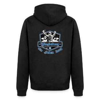 Magdeburg ein Leben Lang No II - Unisex Premium Bio Zip Hoodie - Schwarz - Hinten - Nico (187cm)