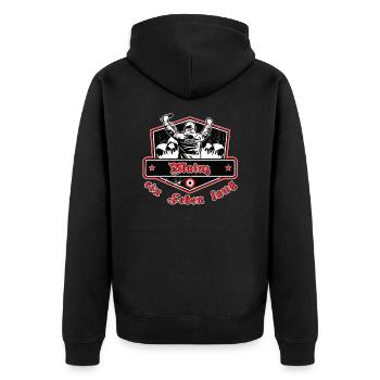 Mainz ein Leben Lang No II - Unisex Premium Bio Zip Hoodie - Schwarz - Hinten - Nico (187cm)