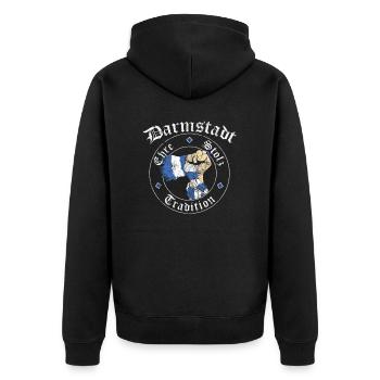 Darmstadt Ehre Stolz Tradition No II - Unisex Premium Bio Zip Hoodie - Schwarz - Hinten - Nico (187cm)