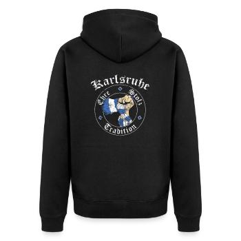 Karlsruhe Ehre Stolz Tradition No II - Unisex Premium Bio Zip Hoodie - Schwarz - Hinten - Nico (187cm)