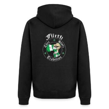 Fürth Ehre Stolz Tradition No II - Unisex Premium Bio Zip Hoodie - Schwarz - Hinten - Nico (187cm)