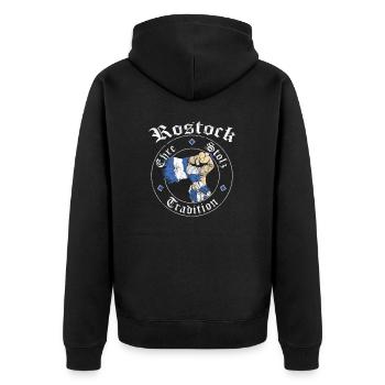 Rostock Ehre Stolz Tradition No II - Unisex Premium Bio Zip Hoodie - Schwarz - Hinten - Nico (187cm)
