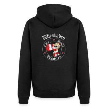 Wiesbaden Ehre Stolz Tradition No II - Unisex Premium Bio Zip Hoodie - Schwarz - Hinten - Nico (187cm)