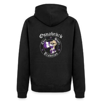 Osnabrück Ehre Stolz Tradition No II - Unisex Premium Bio Zip Hoodie - Schwarz - Hinten - Nico (187cm)