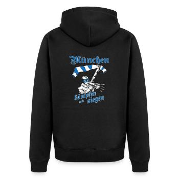 München I kämpfen und siegen No II - Unisex Premium Bio Zip Hoodie - Schwarz - Hinten - Nico (187cm)