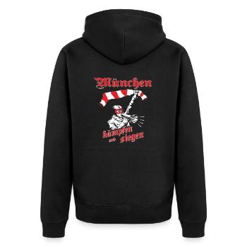 München kämpfen und siegen No II - Unisex Premium Bio Zip Hoodie - Schwarz - Hinten - Nico (187cm)