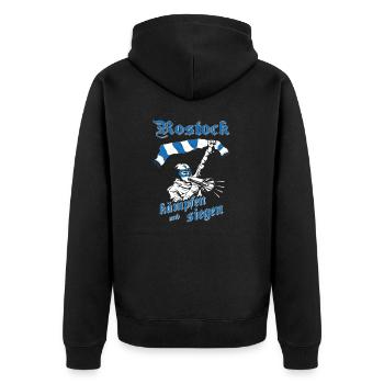 Rostock kämpfen und siegen No II - Unisex Premium Bio Zip Hoodie - Schwarz - Hinten - Nico (187cm)