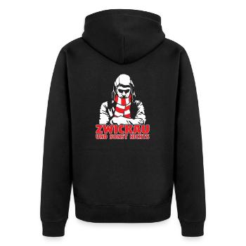 Zwickau und sonst nichts - Unisex Premium Bio Zip Hoodie - Schwarz - Hinten - Nico (187cm)
