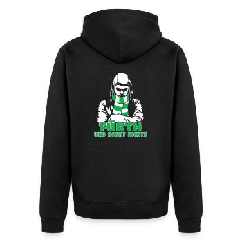 Fürth und sonst nichts - Unisex Premium Bio Zip Hoodie - Schwarz - Hinten - Nico (187cm)